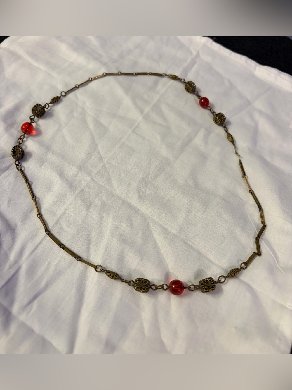 VTG Retro Looking Brass & Bead Necklace